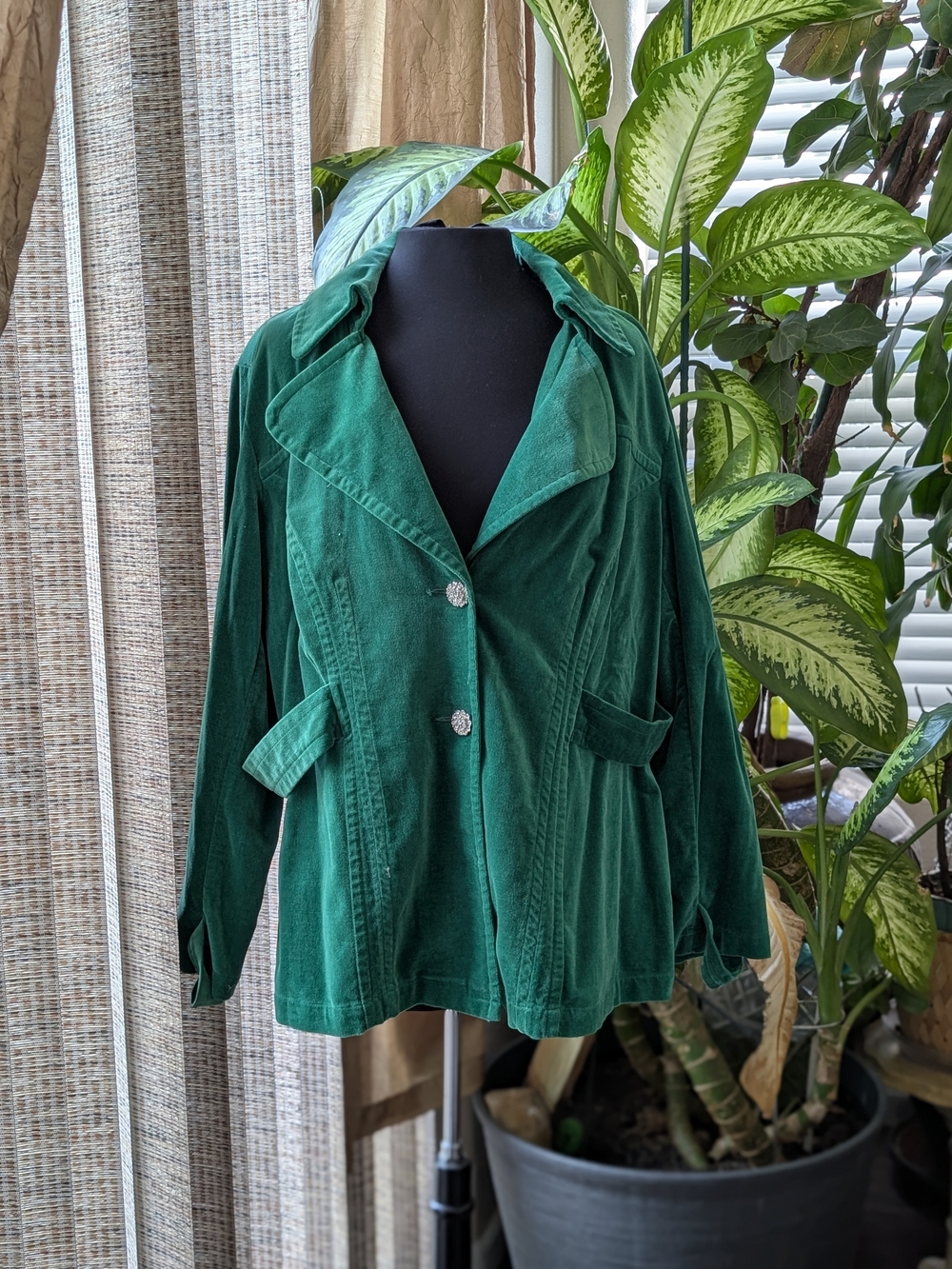 Green Velvet Button-Front Jacket